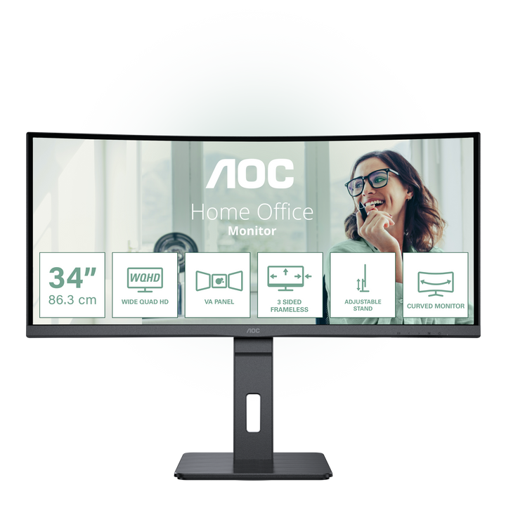 AOC CU34P3CV 34" WQHD Curved VA 100Hz Business Monitor with USB-C 65W and KVM - image 1