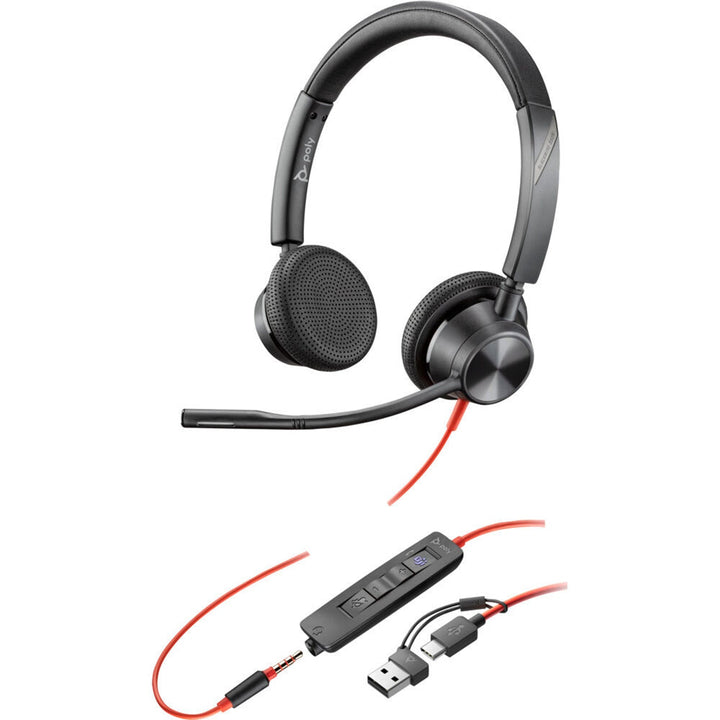 HP Poly Blackwire 3325 Stereo UC w/3.5mm,USB-C&A Headset