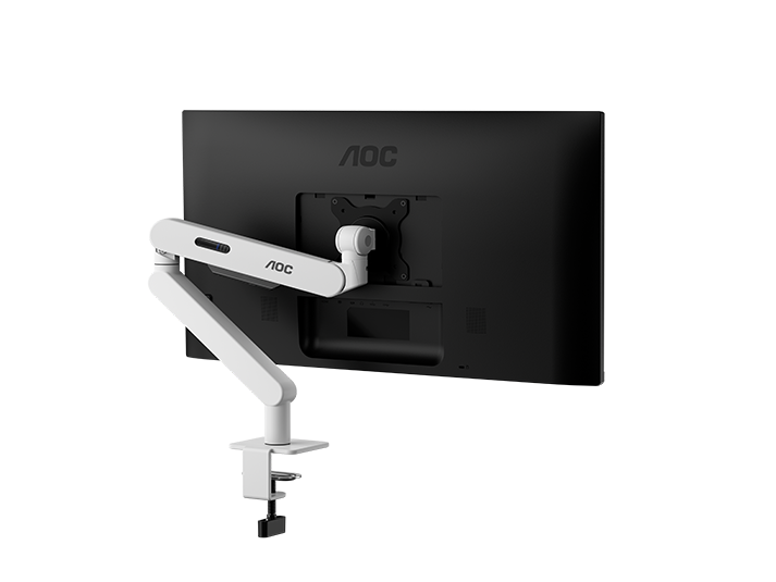 AOC AM400W Single Monitor Arm for 17"–34" Monitors, 2–9 kg, C-Clamp & Grommet (White) - image 1