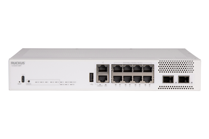 RUCKUS ICX 8200-C08PF 8-Port Gigabit PoE+ Compact Fanless Switch with 2 x 10G SFP+