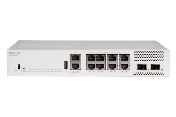 RUCKUS ICX 8200-C08ZP 8-Port Multi-Gigabit PoE+++ Compact Fanless Switch with 2 x 25G SFP28