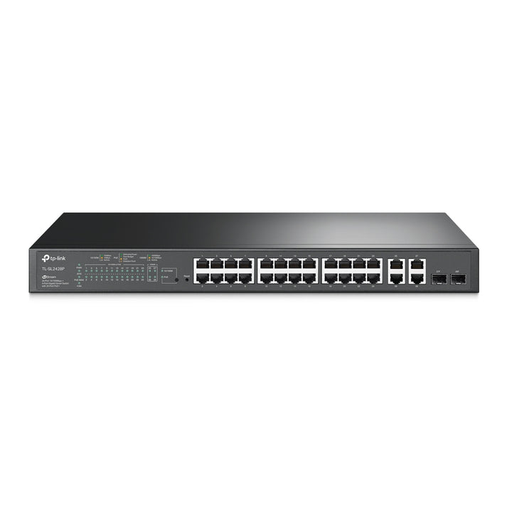 TP-Link JetStream TL-SL2428P 24-Port 10/100Mbps Smart PoE+ Switch front view