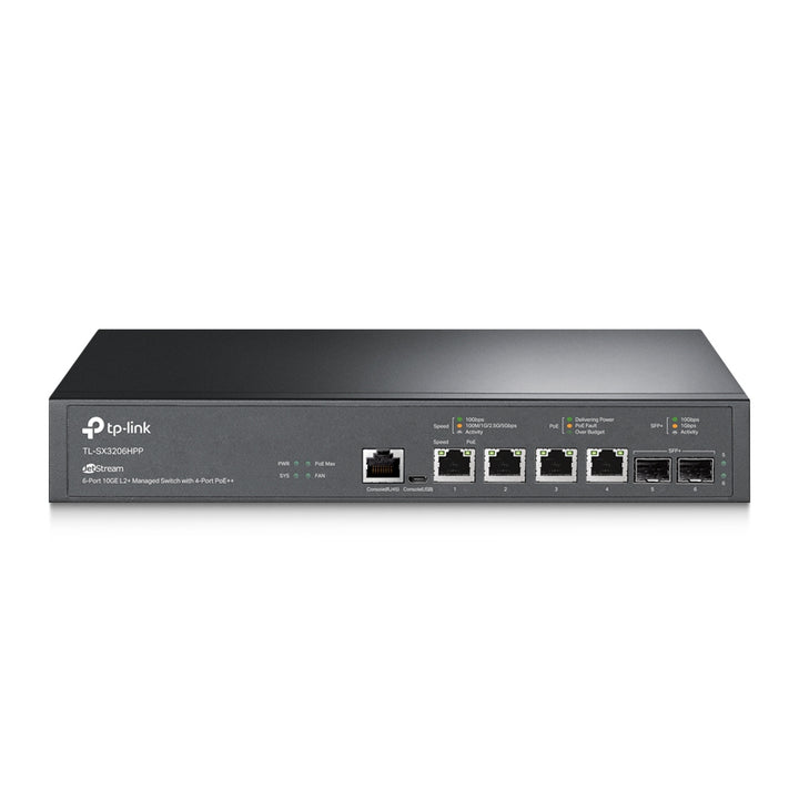 TP-Link JetStream TL-SX3206HPP 6-Port 10GE PoE++ Managed Switch front view