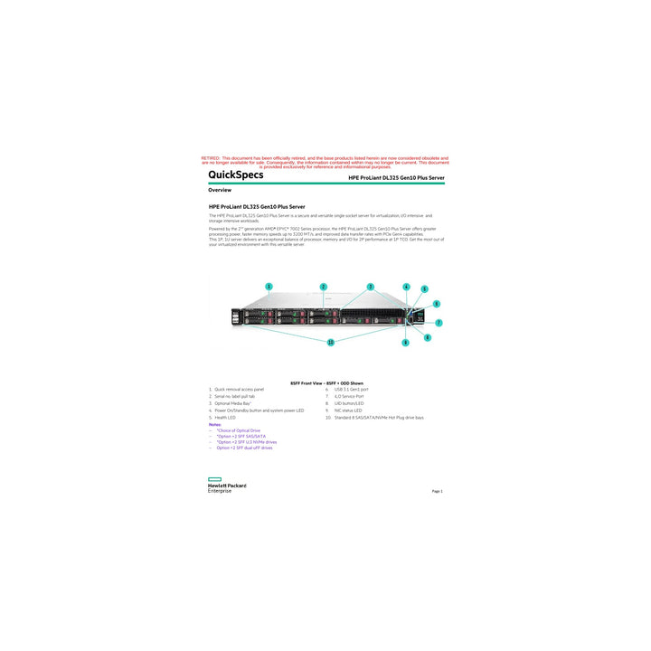 HPE ProLiant DL325 Gen10 Plus 1U rack server
