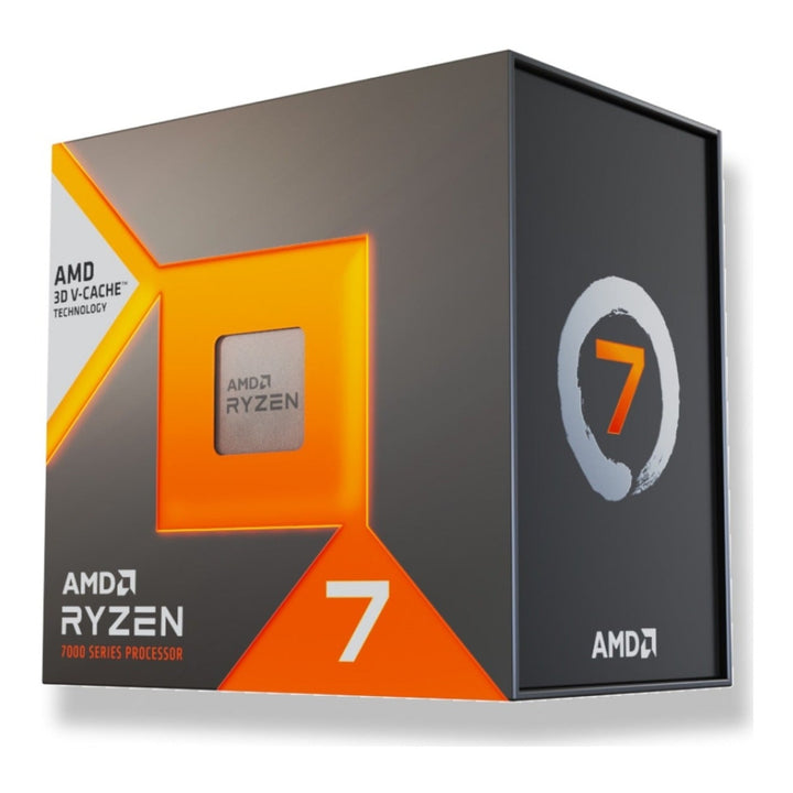 AMD Ryzen 7 7800X3D processor retail box, angled view