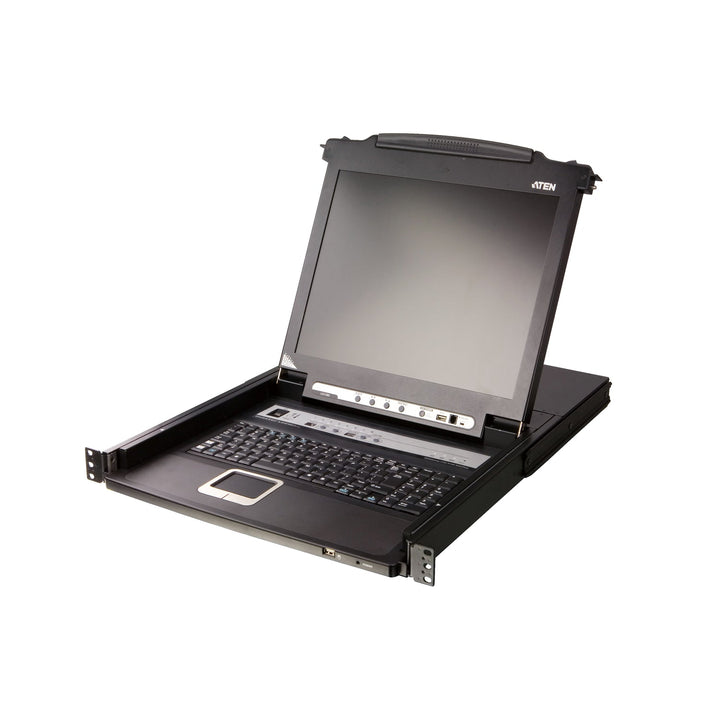 ATEN CL5708 single rail LCD KVM switch with console open
