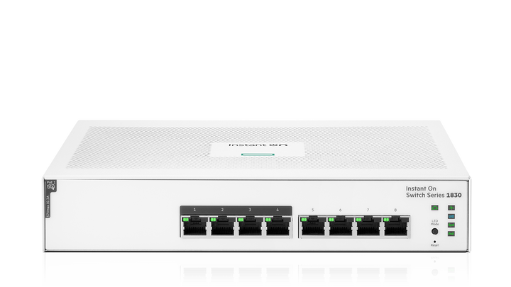 HPE Networking Instant On 1830 8G 4p Class 4 PoE 65W Switch JL811A front view