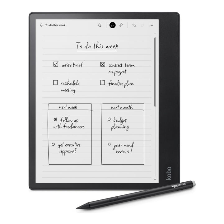 Kobo Elipsa 2E e-reader — front view with Kobo Stylus 2