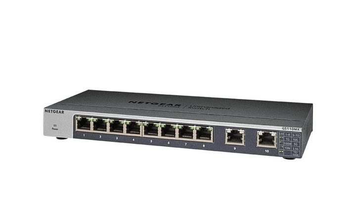 NETGEAR 10 - Port Gigabit/10G Ethernet Unmanaged Switch (GS110MX - 100UKS) - SourceIT