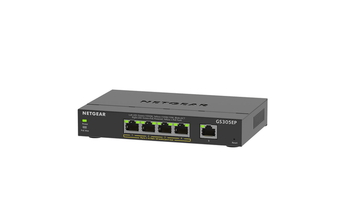 NETGEAR 5 Port Gigabit Ethernet Smart Managed Plus PoE Switch (GS305EP - 100UKS) - SourceIT