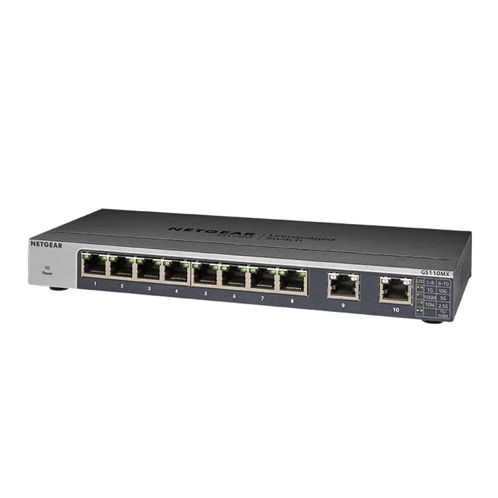 NETGEAR GS110MX 8-Port Gigabit Unmanaged Switch with 2 x 10G/Multi-Gig Uplinks