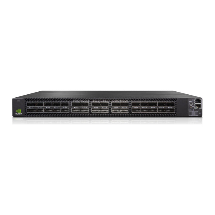 NVIDIA Spectrum-2 SN3700 32-port 200GbE switch, front angled view