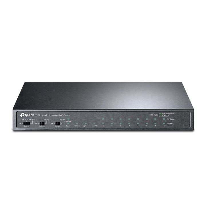 TP-Link TL-SL1311MP 8-Port 10/100Mbps desktop PoE+ switch front view