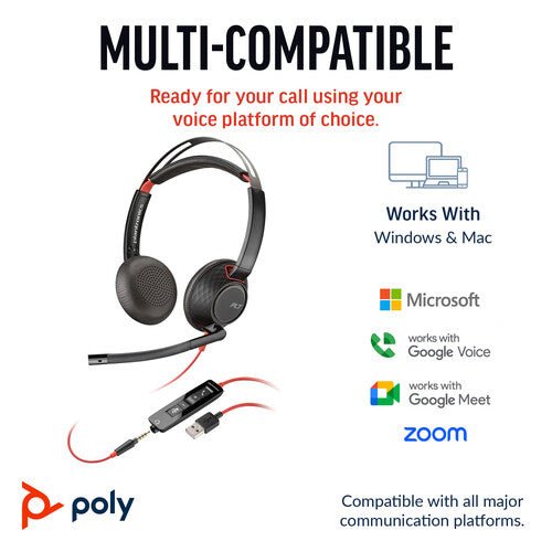 Poly Blackwire 5220 Stereo w/3.5mm,USB - C&A Headset (8X231AA)