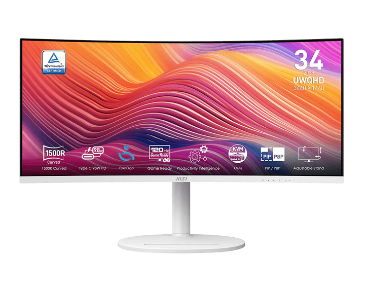 MSI Modern MD342CQPW 34" UWQHD 120Hz Curved VA Business Monitor (White)