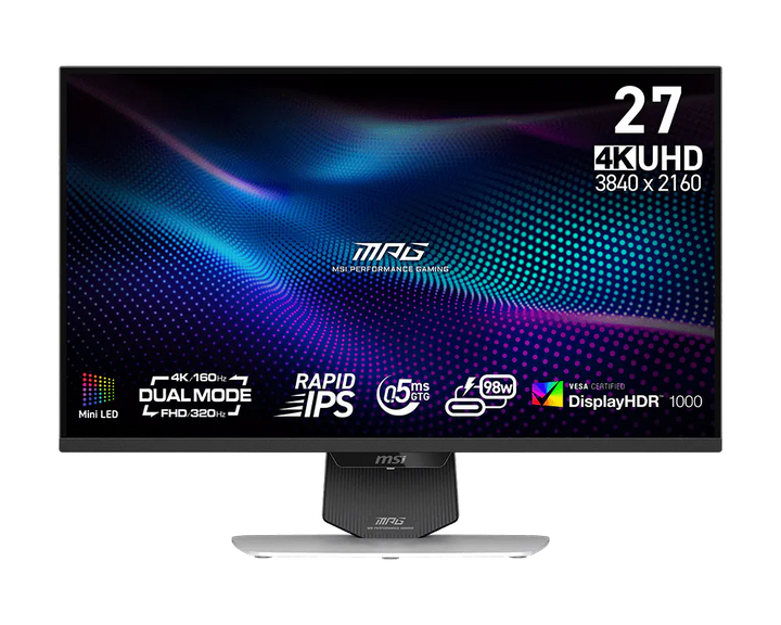 MSI MPG 274URDFW E16M 27" 4K UHD 160Hz / Full HD 320Hz Dual-Mode Mini-LED Gaming Monitor (White)