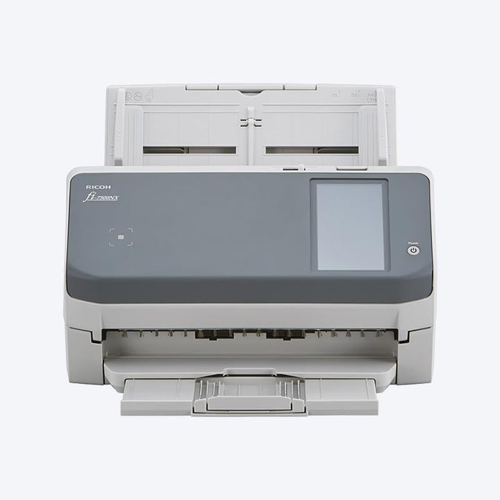 Ricoh fi-7300NX network scanner, front view with stacker open