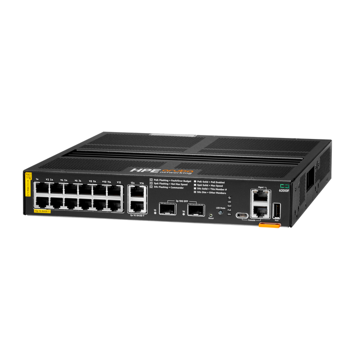 HPE Aruba Networking CX 6200F 12-Port Gigabit PoE+ Stackable Managed Switch with 2 SFP+, 139W