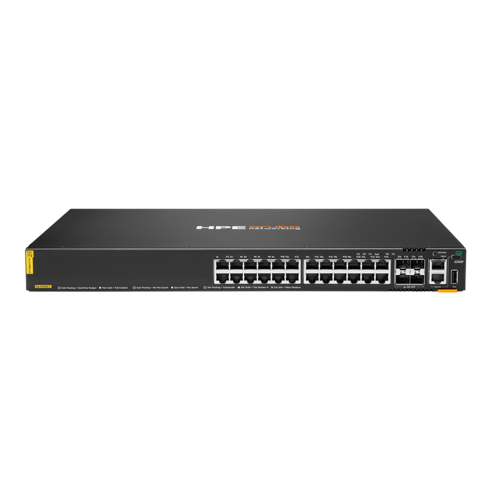HPE Aruba Networking CX 6200F 24-Port Gigabit PoE+ Stackable Managed Switch with 4 SFP+, 370W