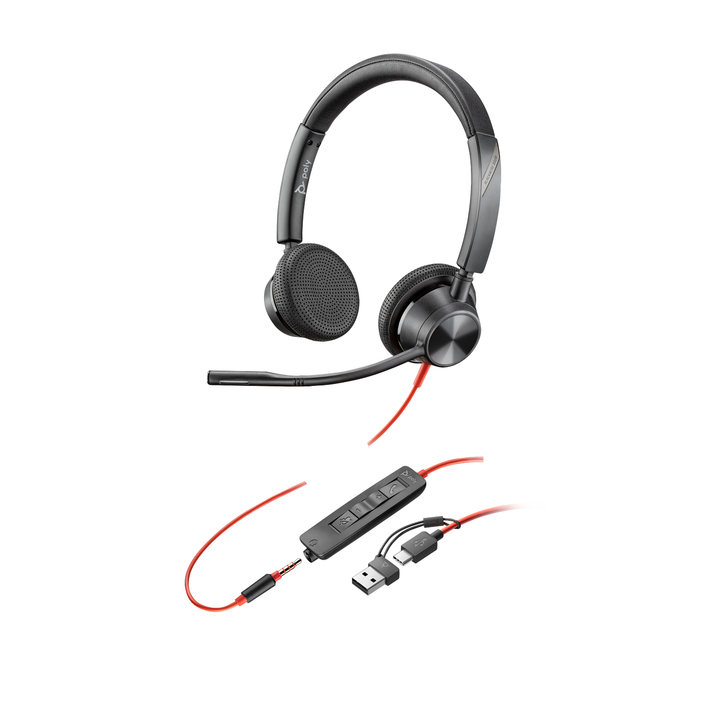 HP Poly Blackwire 3325 Stereo UC w/3.5mm,USB-C&A Headset (8X221AA)