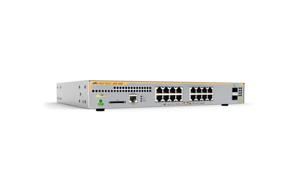 Allied Telesis L3 switch with 16 x 10/100/1000T PoE ports and 2 x 100
