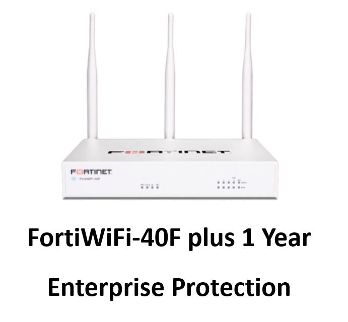 Fortinet FortiWiFi-40F Hardware plus 24x7 FortiCare and FortiGuard Enterprise Protection (FWF-40F-S-BDL-811-12) - SourceIT