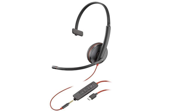 Poly Blackwire 3215 Monaural USB-C Headset with 3.5mm plug, USB-C and A Adapter (8X227AA) - SourceIT