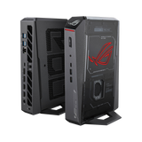 ASUS ROG NUC 15 shown from both sides with lighting active