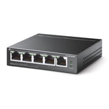 TP-Link TL-SF1005P desktop PoE+ switch angled view