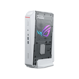 ASUS ROG NUC 16 Moonlight White mounted vertically on its removable stand