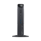 ASUS ROG NUC 15 RNUC15JNK9X489A0 mini PC with Intel Core Ultra 9 275HX and GeForce RTX 5070, front view on stand