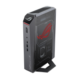 ASUS ROG NUC 15 front right angled view with RGB lighting on