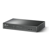 TP-Link TL-SF1008LP desktop PoE switch angled view