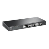 TP-Link JetStream TL-SL2428P rackmount smart PoE+ switch angled view