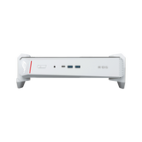 ASUS ROG NUC 16 RNUC16JNK9X289A3 Moonlight White lying flat in horizontal orientation, front view with lighting on
