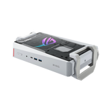 ASUS ROG NUC 16 RNUC16JNK9X289A3 Moonlight White lying flat, top-left view with lighting on