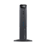 ASUS ROG NUC (2025) RNUC15JNK9X489A0 mini PC with Intel Core Ultra 9 275HX and GeForce RTX 5070, front view on its base