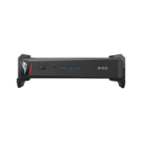 ASUS ROG NUC 16 RNUC16JNK9X389A3 Obsidian Black lying flat in horizontal orientation, front view with lighting on