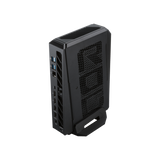 ASUS ROG NUC 16 on its stand, rear-left view - standard ROG NUC 16 reference image
