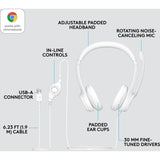 Logitech H390 USB Wired Headset with Controller Off White