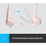Logitech H390 USB Wired Headset with Controller Rose