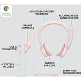 Logitech H390 USB Wired Headset with Controller Rose