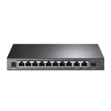 TP-Link TL-SL1311MP desktop PoE+ switch port and mode button detail