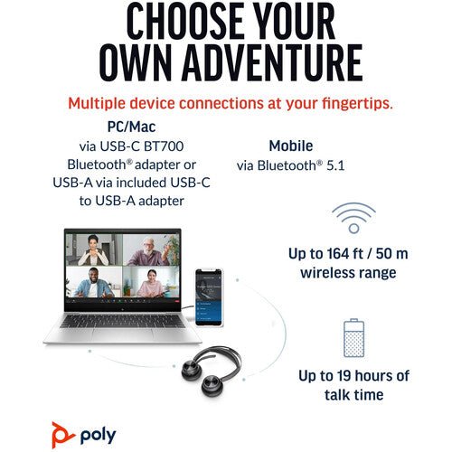 Poly Voyager Focus 2 MS Teams Headset + USB-C/A with Charging Stand