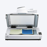 Ricoh fi-7700 with flatbed cover open scanning a bound book