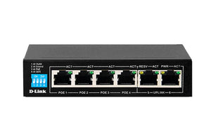 DLINK 250M 4-Port 10/100 60W PoE Switch + 2 Uplink Gigabit Ports (DES-F1006P-E) - SourceIT