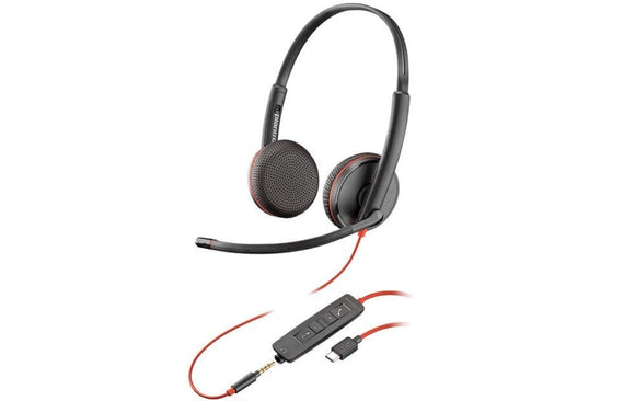 Poly Blackwire 3225 Stereo USB-C Headset with 3.5mm plug, USB-C and A Adapter (8X229AA) - SourceIT