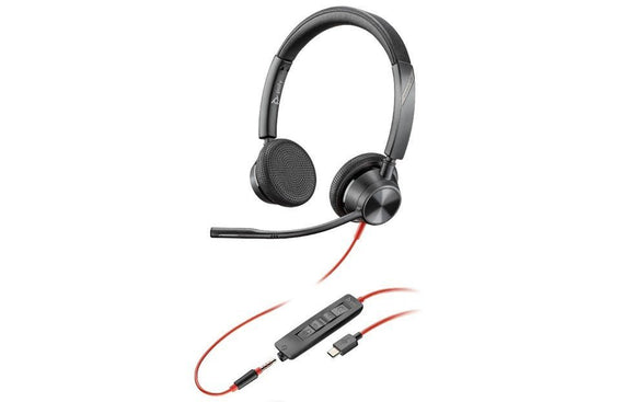 Poly Blackwire 3325 Stereo MS Certified USB-C Headset with 3.5mm plug, USB-C and A Adapter (8X222AA) - SourceIT