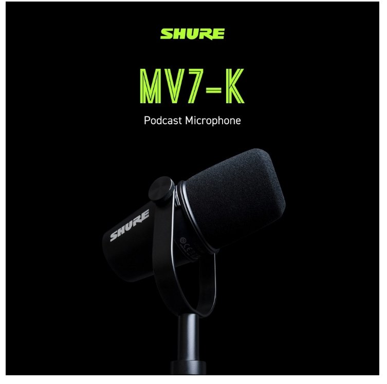 Shure MV7 Dynamic Podcasting Microphone, XLR/USB Output Black